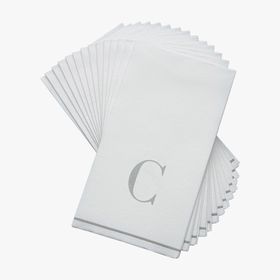 14 PK White and Silver Guest Paper Napkins  - Letter C