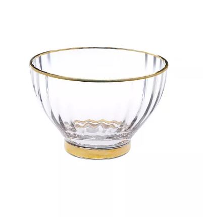 DB1045 Straight Line Textured Bowl with Vivid Gold Rim and Base