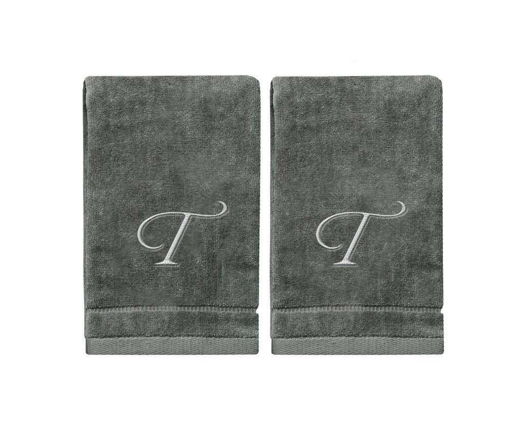 Silver Embroidered Monogrammed Towels - Initial T