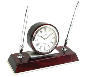 CM681 Dresden Clock w/ 2 Pens on Rosewood Base