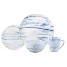 LH147 16 PIECE PORCELAIN BLUE MARBLE SET