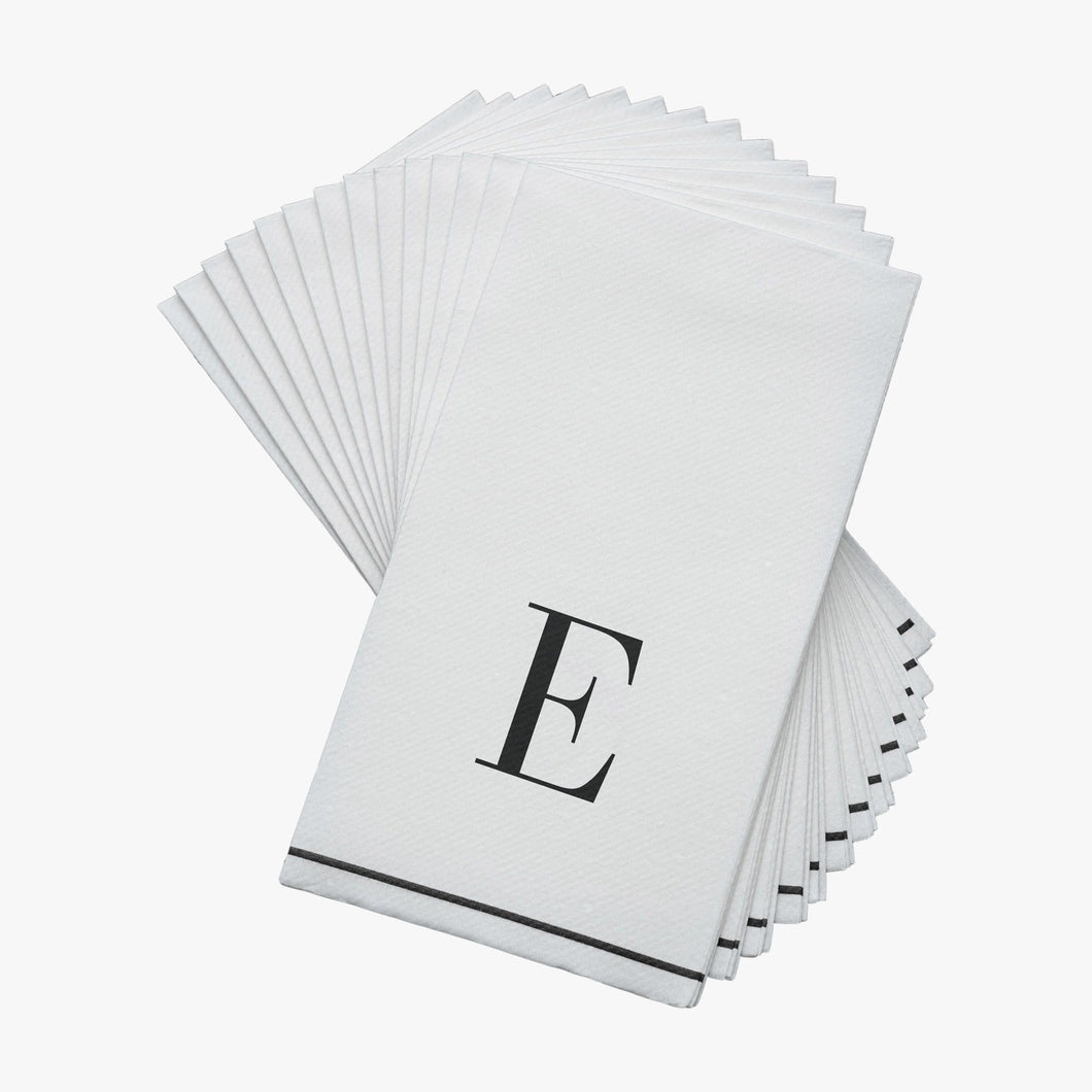 14 PK White and Black Guest Paper Napkins  - Letter E