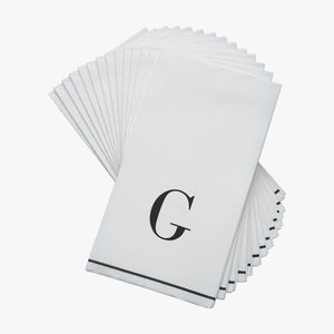 14 PK White and Black Guest Paper Napkins  - Letter G