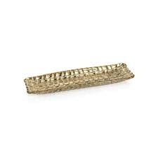 TK-202 BRAIDED RECTANGULAR GLASS PLATE- GOLD, 12.25