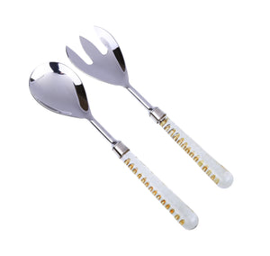 SS470 S/2 Stainless Steel Salad Servers with Glass Handle and Gold Inserted Design