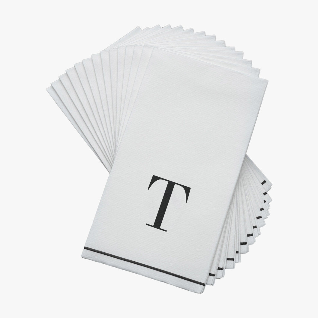 14 PK White and Black Guest Paper Napkins  - Letter T