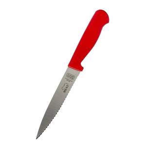 6" Knife - Pointed tip/serrated edge - Red/Meat