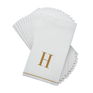 14 PK White and Gold Guest Paper Napkins  - Letter H