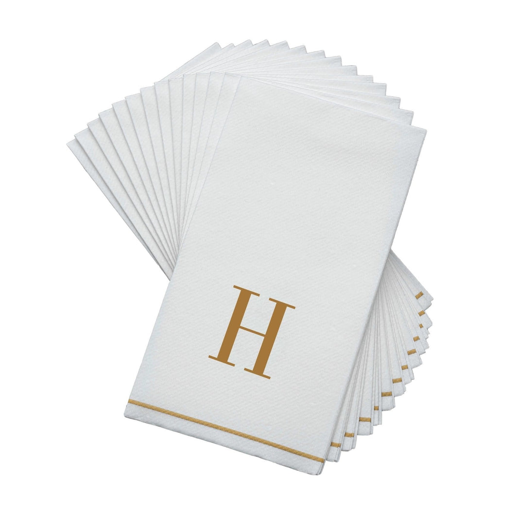 14 PK White and Gold Guest Paper Napkins  - Letter H