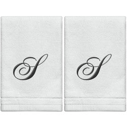 White Monogrammed Towel - Black Embroidered - Initial S