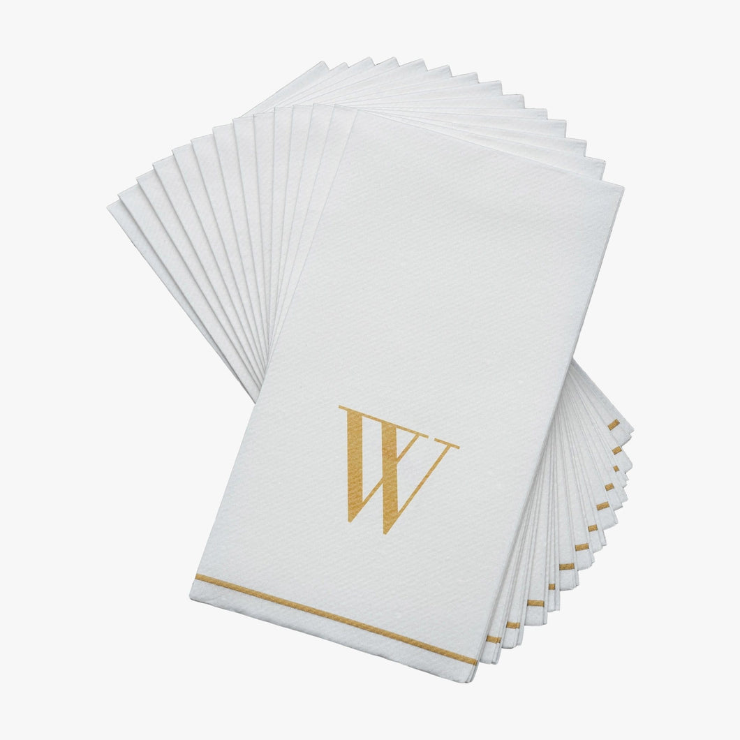 14 PK White and Gold Guest Paper Napkins  - Letter W