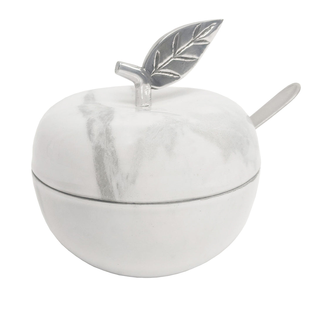 96770 WHITE MARBLE APPLE Honey Dish