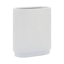 16937-02 CER, 8"H RIDGED VASE, WHITE