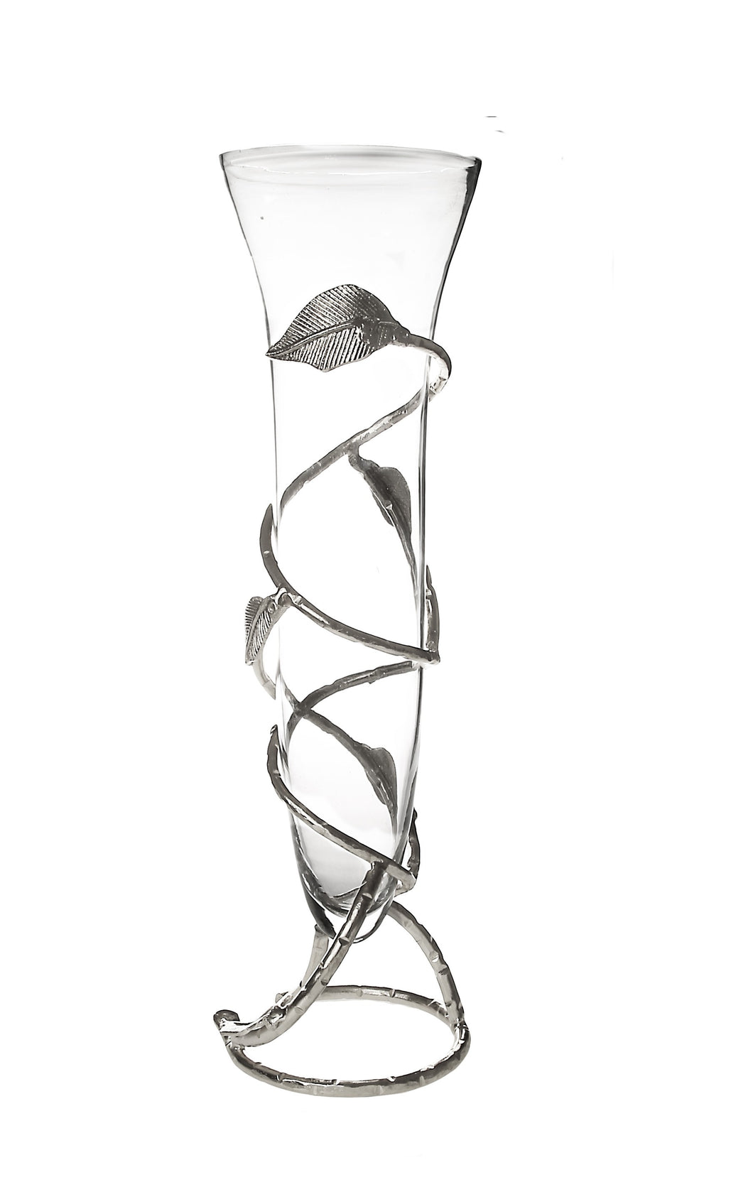 CVF949 Glass Vase with Nickel Leaf Design