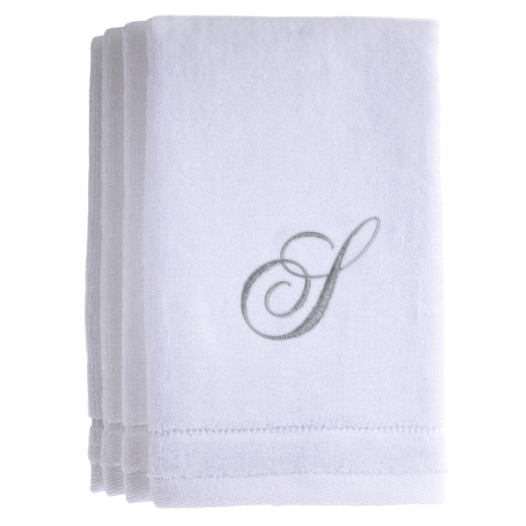 S - Cotton velour monogram towel - White