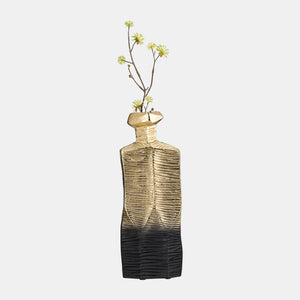 17500-02 Metal,16",Rigged Vase,Gold/Black