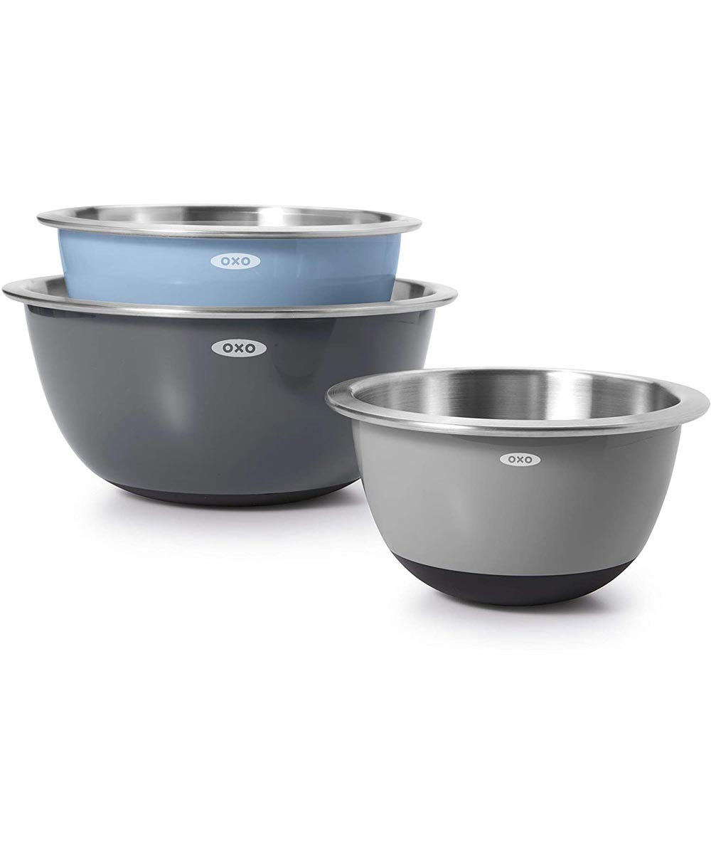 OXO GG 3 PIECE INSULATED STAINLESS STEEL MIXING BOWL SET - GRAY