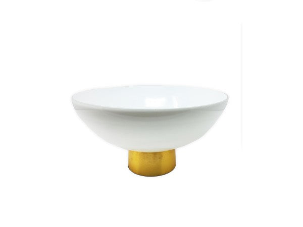 CRB813W White Glass Bowl on Gold Base