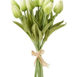 11399B-GR 13.5 Inch Green Real Touch Mini Tulip Bundle (12 Stems)