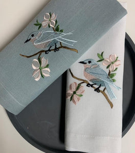 NAP-FLBRD W FLOWER BIRD NAPKIN 20X20: WHITE