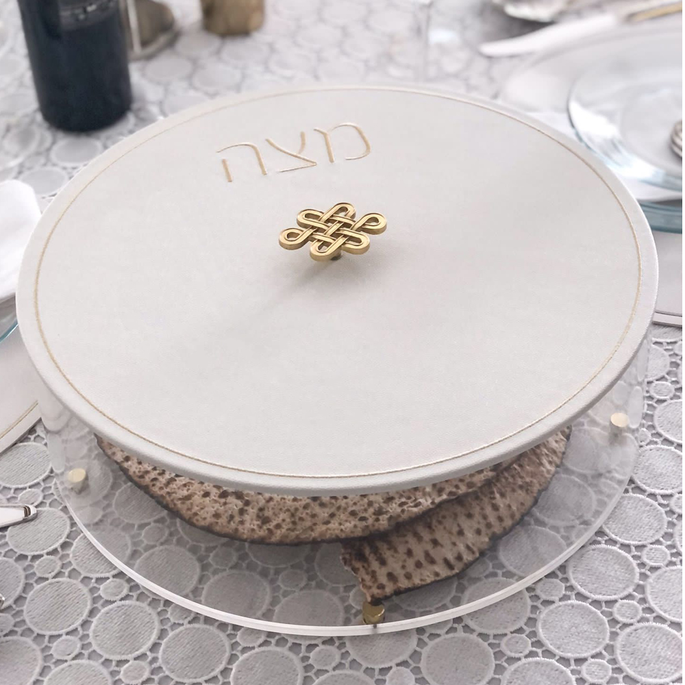 J-PBLL-GD-MH LEATHER/ACRYLIC MATZAH BOX