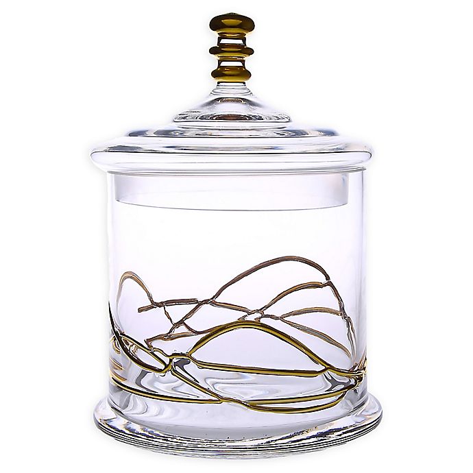 CSJG390 S- Glass Jar with Lid with Gold Swirl Design