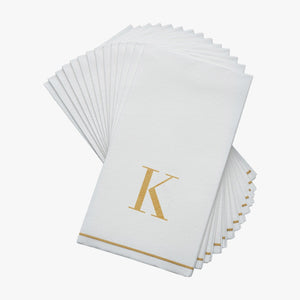 14 PK White and Gold Guest Paper Napkins  - Letter K