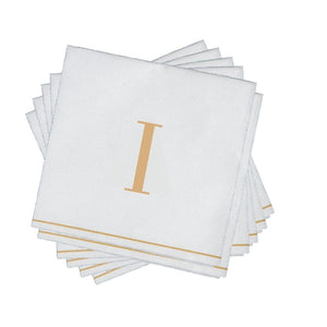 16 PK White and Gold Cocktail Paper Napkins  - Letter I