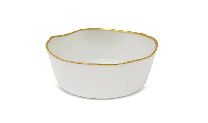 VB4878 Organic Shaped Salad Bowl White with Gold Trim