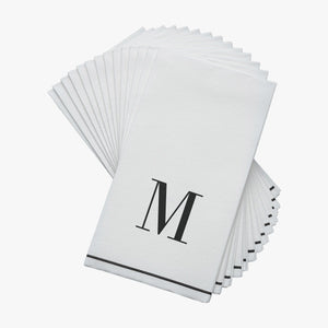 14 PK White and Black Guest Paper Napkins  - Letter M