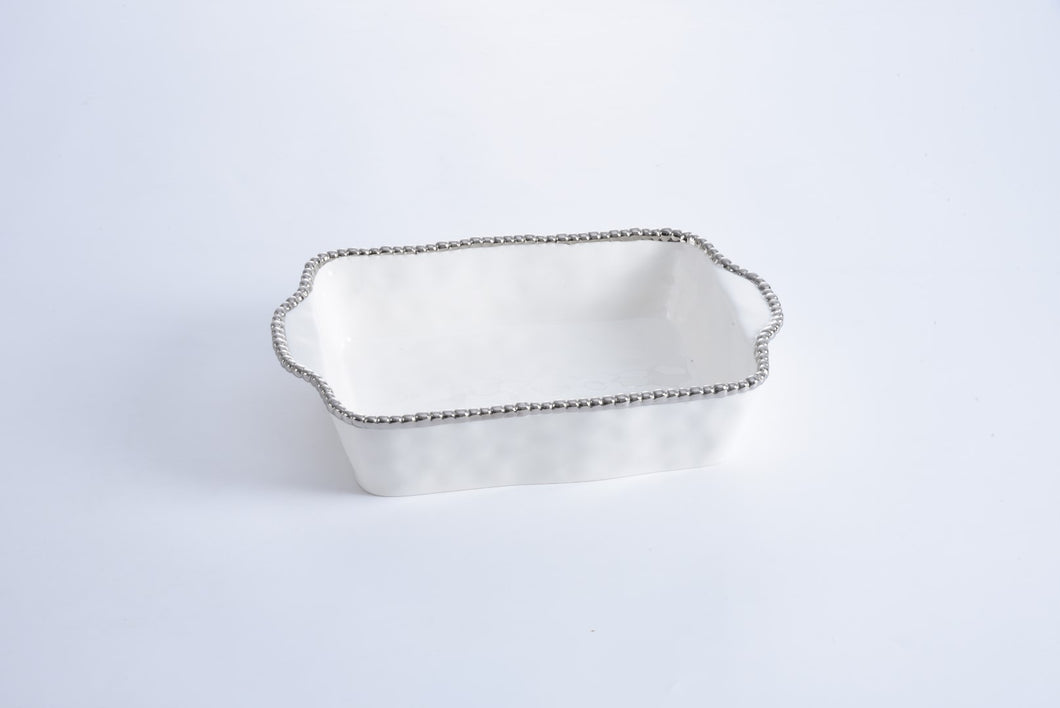 CER-2658-W White Silver Rectangle Baking Dish