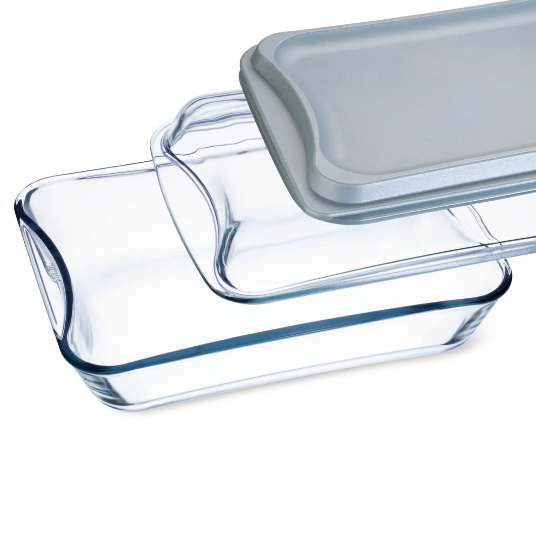 Simax Exclusive 12.5 inch x 9 inch 2.6 qt Rectangular Glass Roaster w/ Glass Lid and Plastic Lid 2 pc