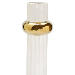 WV2577 Tall White Ripple Design Vase with Gold Ring 16