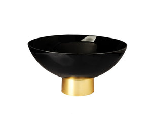 CRB813B Black Glass Bowl on Gold Base - 11.5"D x 6"H