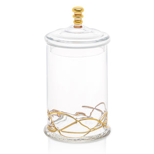 CSJG386  L- Glass Jar with Lid with Gold Swirl Design