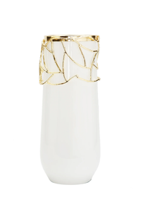 WGV2739 White Glass Vase Gold mesh Design