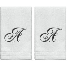 White Monogrammed Towel - Black Embroidered - Initial A