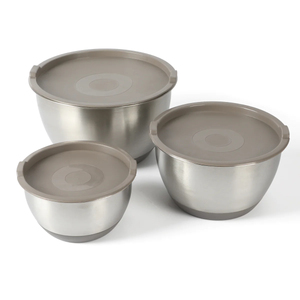 Martha Stewart Rhinewell 6-Piece Mirror Polish Stainless Steel Mixing Bowls w/ Lid and Non-Slip Base