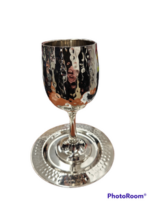 58093 Kiddush Cup w/Plate Silver Plated Hammered