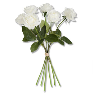 17 Inch White Real Touch Full Bloom Rose Stem w/Foliage Bundle (6 Stems