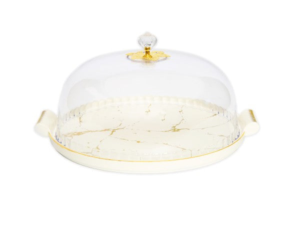 WPC2091 White Porcelain Cake Dome with Gold Design  11