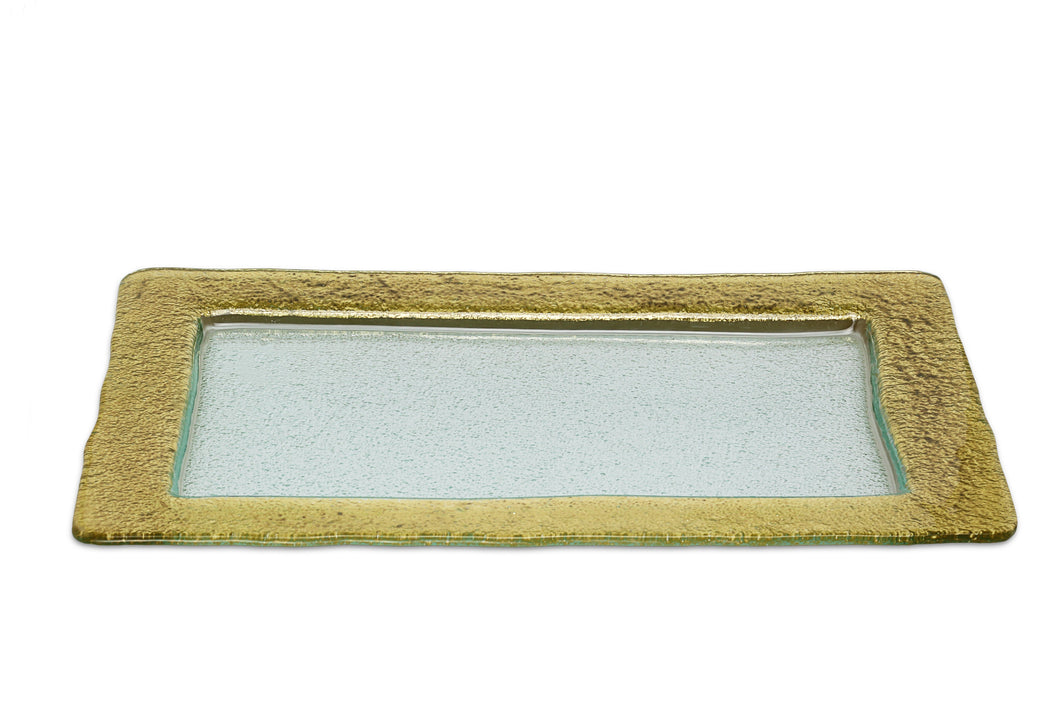 CT142G Glass Rectangular Tray with Gold Design- 10