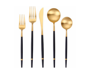 VF-50-OGB Vikko Dine - Oak, Brushed Gold And Black, 18/10 Flatware, 20 Pc Set, Service For 4