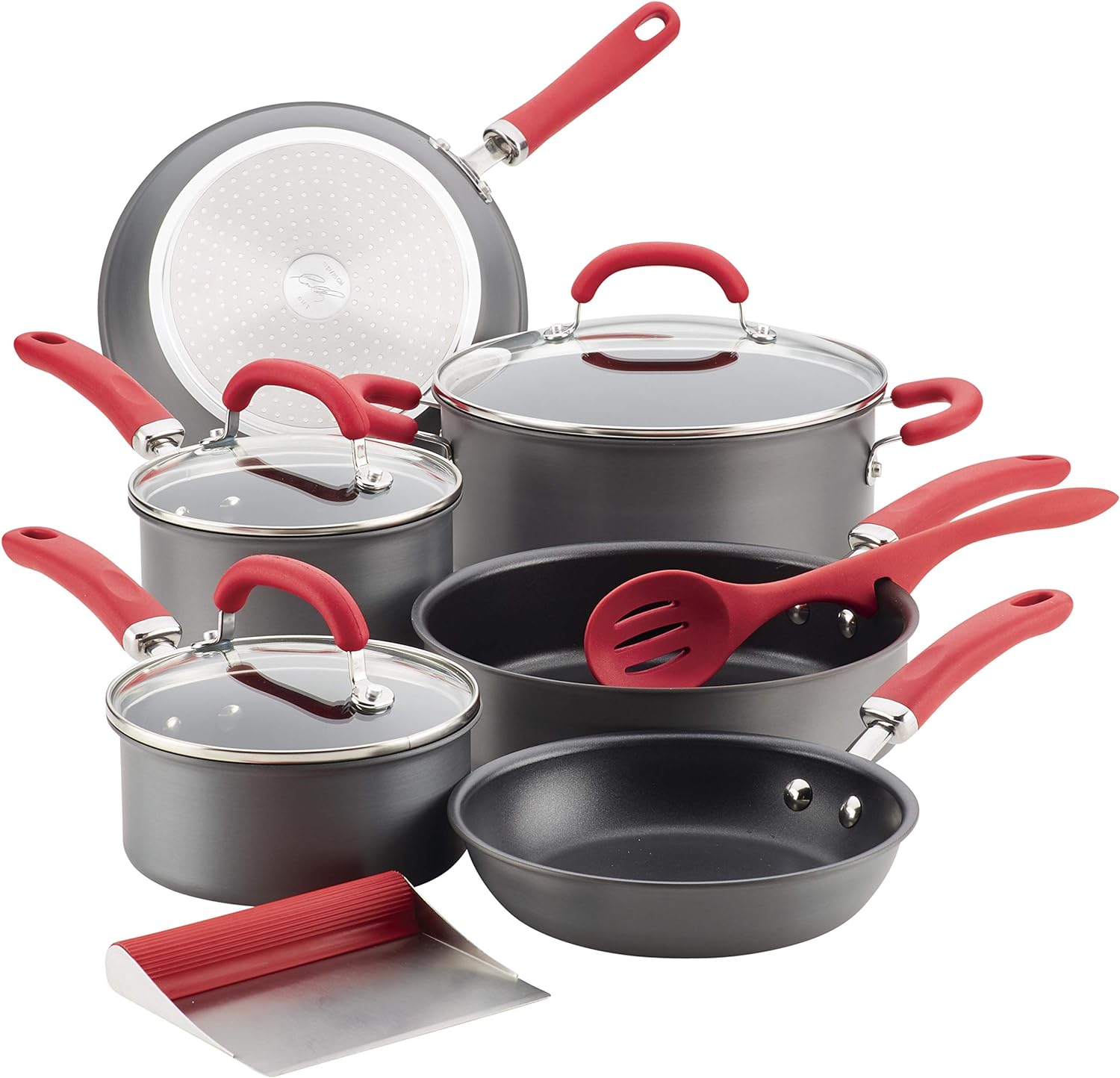 Rachael Ray Cucina Nonstick Cookware/Pots and Pans Set, 10 Piece -  Cranberry Red