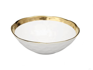 WPB539 White Porcelain Bowl with Gold Rim - 8.75"D x 3"H