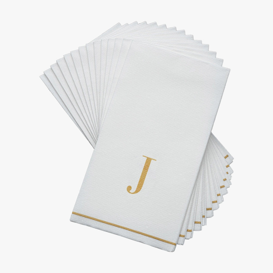 14 PK White and Gold Guest Paper Napkins  - Letter J