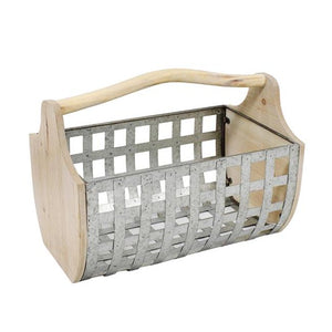 13899-01 TIN & WOOD WOVEN BASKET, GRAY