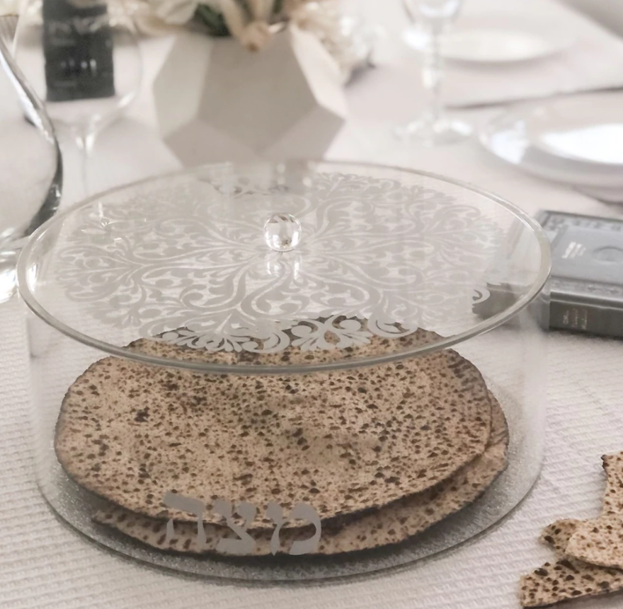 Acrylic Matzah Box Floral Design Round