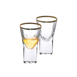 GLG1054 Pebble Glass Liquor Glasses with Gold Rim