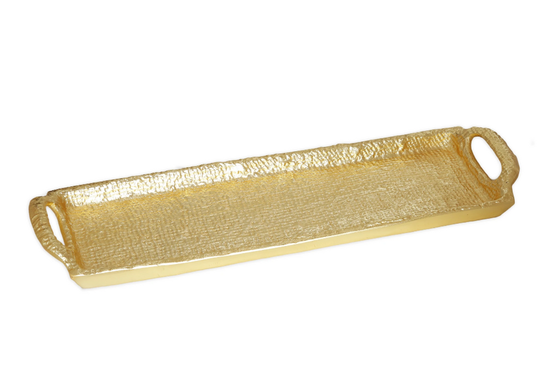 GD2542 Textured Gold Oblong Tray with Handles - 17.25